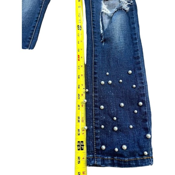 Machine Nouvelle Mode Jeans Skinny Ankle Distressed Faux Pearls Sz 26 Italy - Picture 7 of 10
